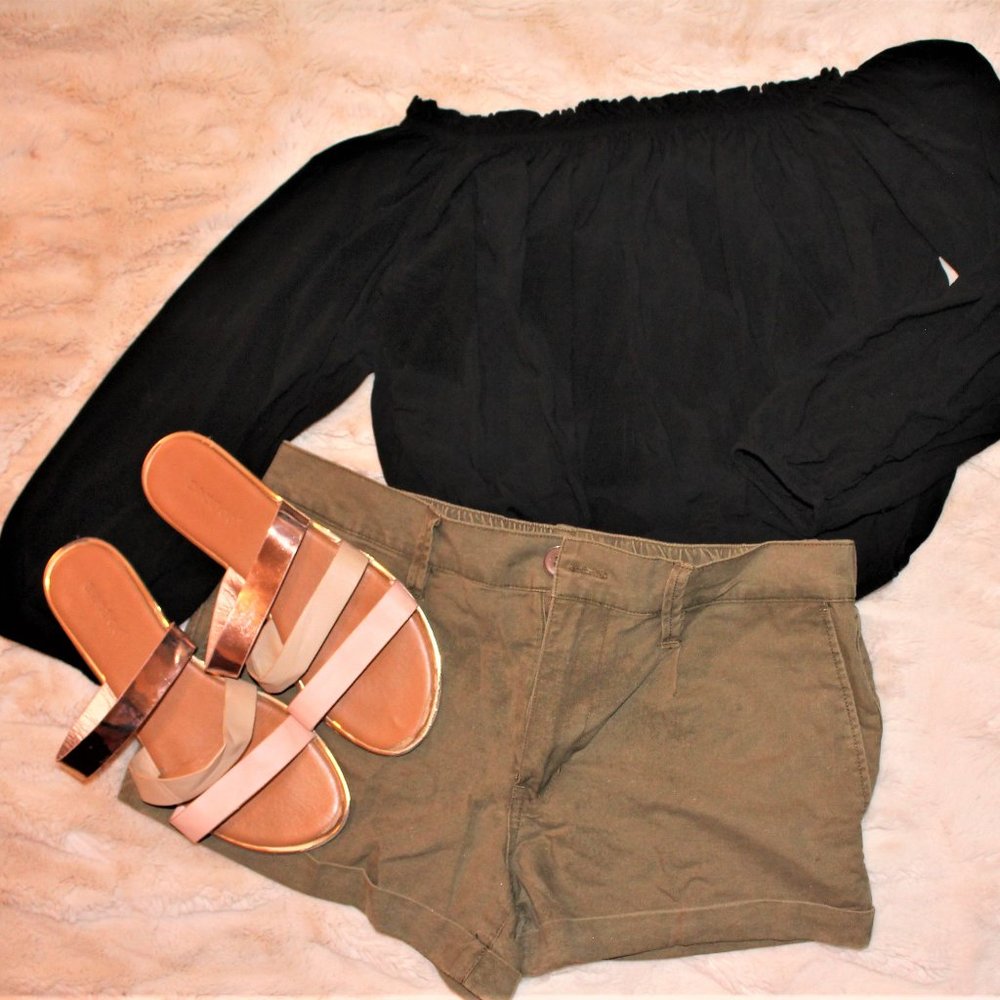 Black, off the shoulder, cropped top